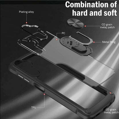 For Apple iPhone 15 Pro (6.1") Clear Transparent Hybrid with 360° Magnetic Ring Stand PC Heavy Duty Shockproof Back  Phone Case Cover