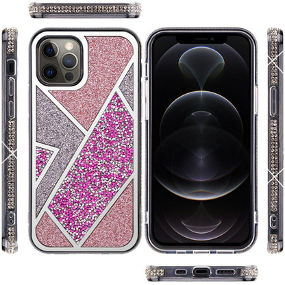 For Apple iPhone 16 Pro Max (6.9") Cute Fancy Glitter Bling Diamond Rhinestone Sparkly Bumper Fashion Shiny Hybrid Rugged TPU Case Cover Rose Pink