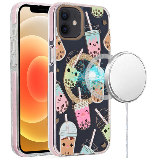 For Apple iPhone 16 Pro Max (6.9") Floral Pattern Design Cute Clear Hybrid Compatible with Magsafe Double Layer Soft TPU Hard PC Case Cover