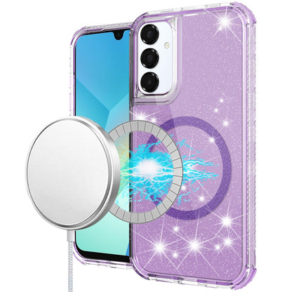 For Samsung Galaxy A16 5G Magnetic Ring Circle Glitter Bling Sparkle 3in1 Hybrid [Compatible with Magsafe] Clear Shockproof Case Cover