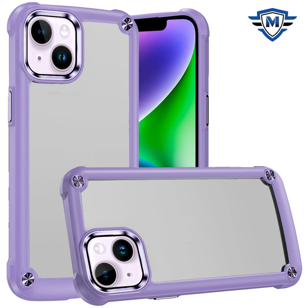 For Apple iPhone 14 / iPhone 13 (6.1") Ultimate Hybrid Transparent Rubber with Metal Buttons & Camera Edges Hard TPU Frame Corner Bumper Case Cover