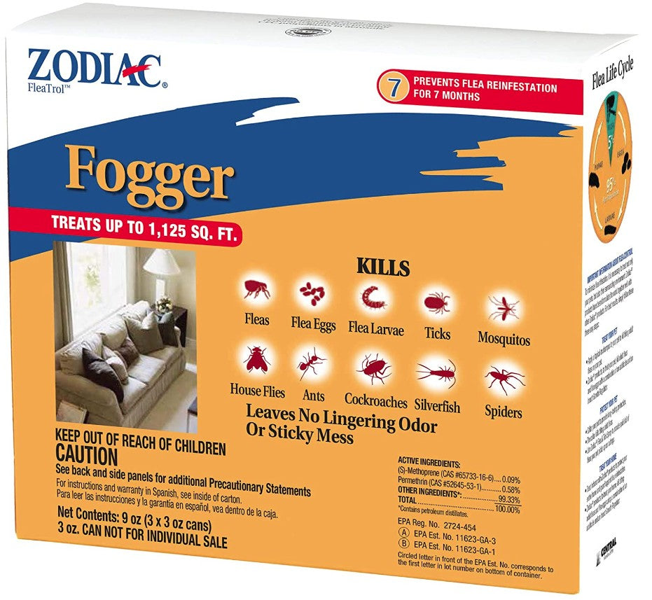 Zodiac FleaTrol Fogger Kills Fleas, Flea Eggs and Larvae, Ticks, Mosquitoes, Cockroaches, Ants, Spiders and Silverfish [Dog Supplies for Dog] 3 count