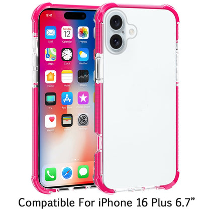 Apple iPhone 16 Plus (6.7") Hybrid Transparent Acrylic Rubber Gummy Gel Hard PC Silicone TPU Color Bumper Frame