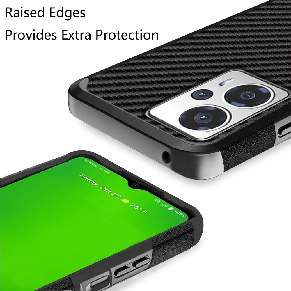 For Cricket Outlast 5G (2024) Slim Tough Strong Protection Shock Absorption Hybrid Dual Layer Hard PC + TPU Rubber Silicone Armor Case Cover Carbon Fiber Black