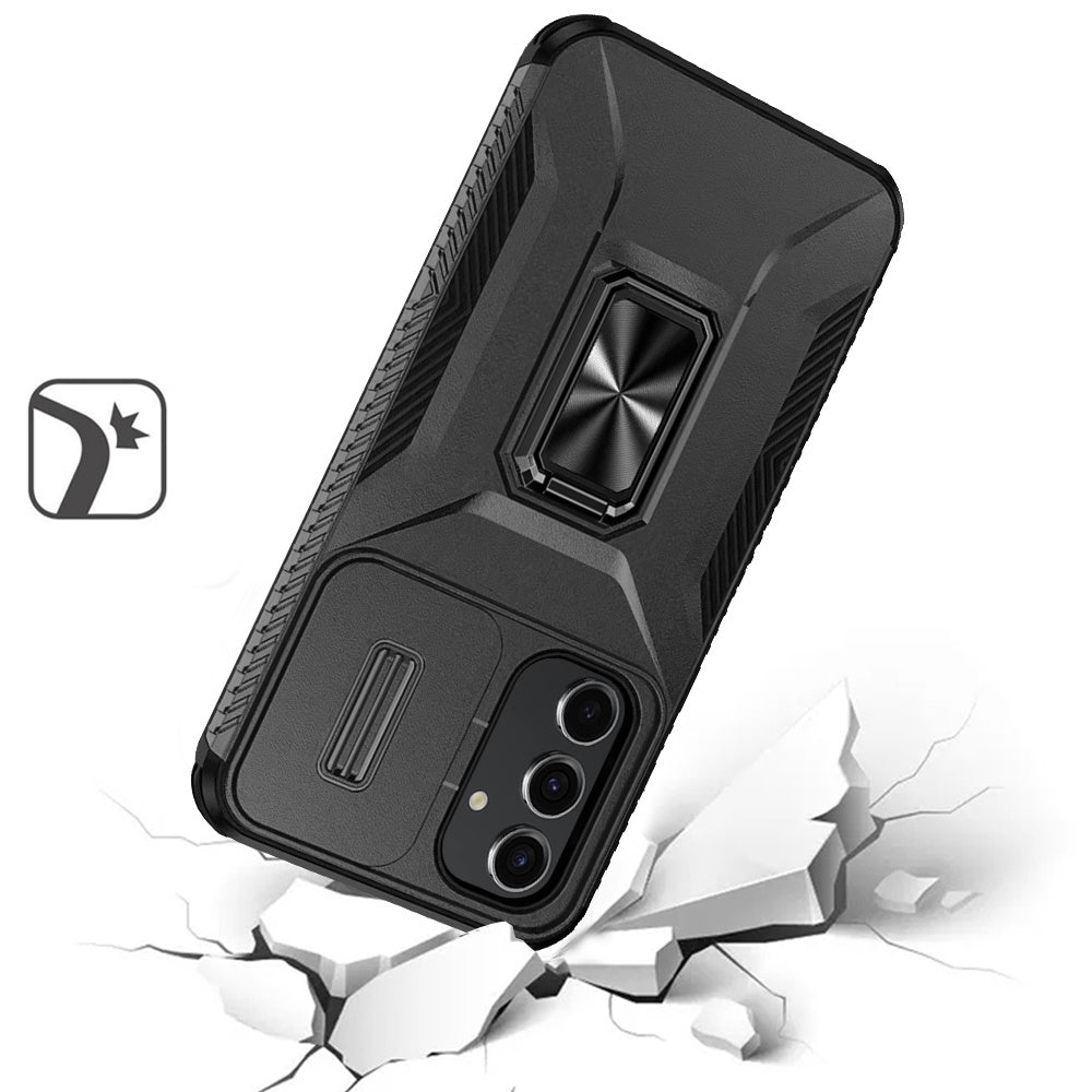 For Apple iPhone 11 Pro Max Camera Cover Phone Case with Magnetic Rotation Ring Stand [Military Grade] Hybrid Hard TPU Shockproof Case Cover Black