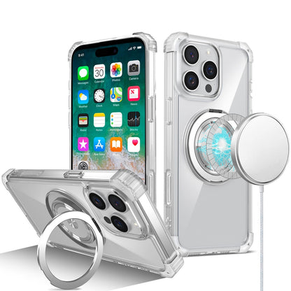 For Apple iPhone 16 Pro Max (6.9") Magnetic [Compatible with Magsafe] with 360° Rotatable Ring Holder Invisible Stand Transparent Case Cover