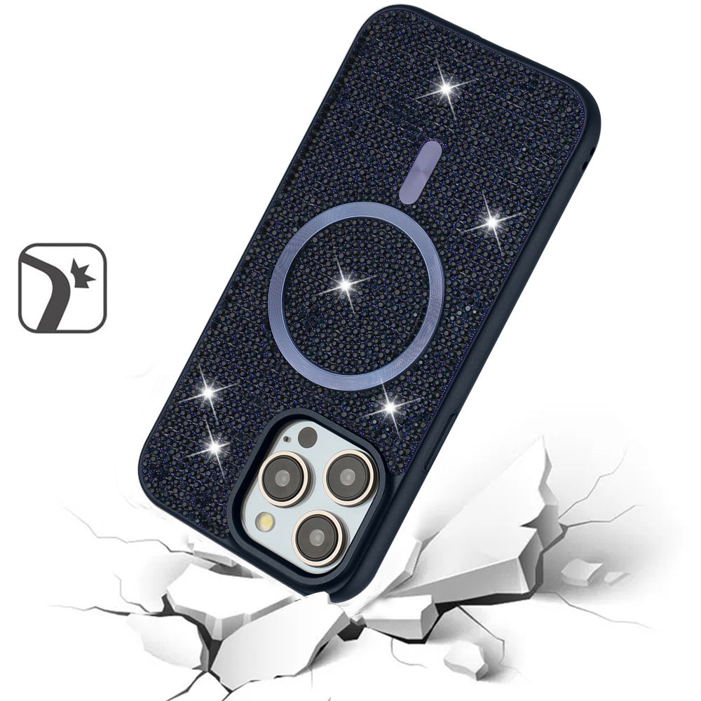 Apple iPhone 16 (6.1") Diamond Sparkly Bling Design Rhinestone Hybrid Skin TPU PC with Magnetic Circle MagSafe Compatible