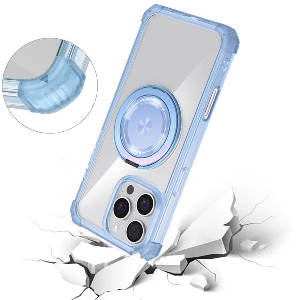 For Apple iPhone 16 Pro Max (6.9") Magnetic [Compatible with Magsafe] with 360° Rotatable Ring Holder Invisible Stand Transparent Case Cover