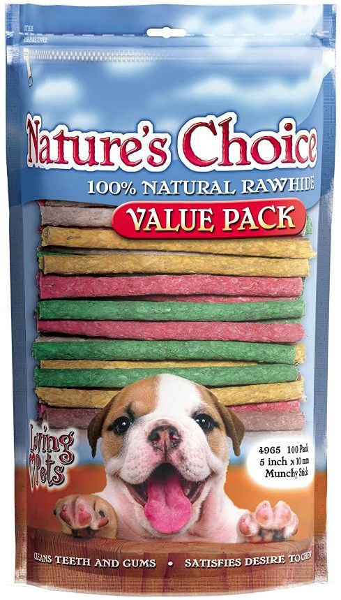 Loving Pets Nature's Choice Rawhide Munchy Stick Value Pack [Rawhide Bones & Chews for Dog] 100 Pack (5" Assorted Munchy Sticks)