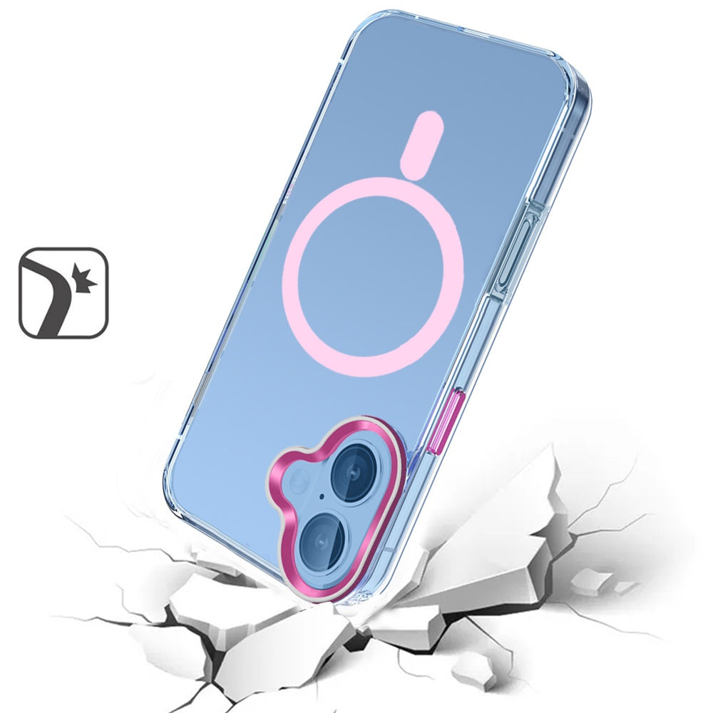 For Apple iPhone 16 (6.1") Clear Transparent Matching Circle Design Hybrid TPU Hard Shockproof [Support Magsafe Charger] Case Cover