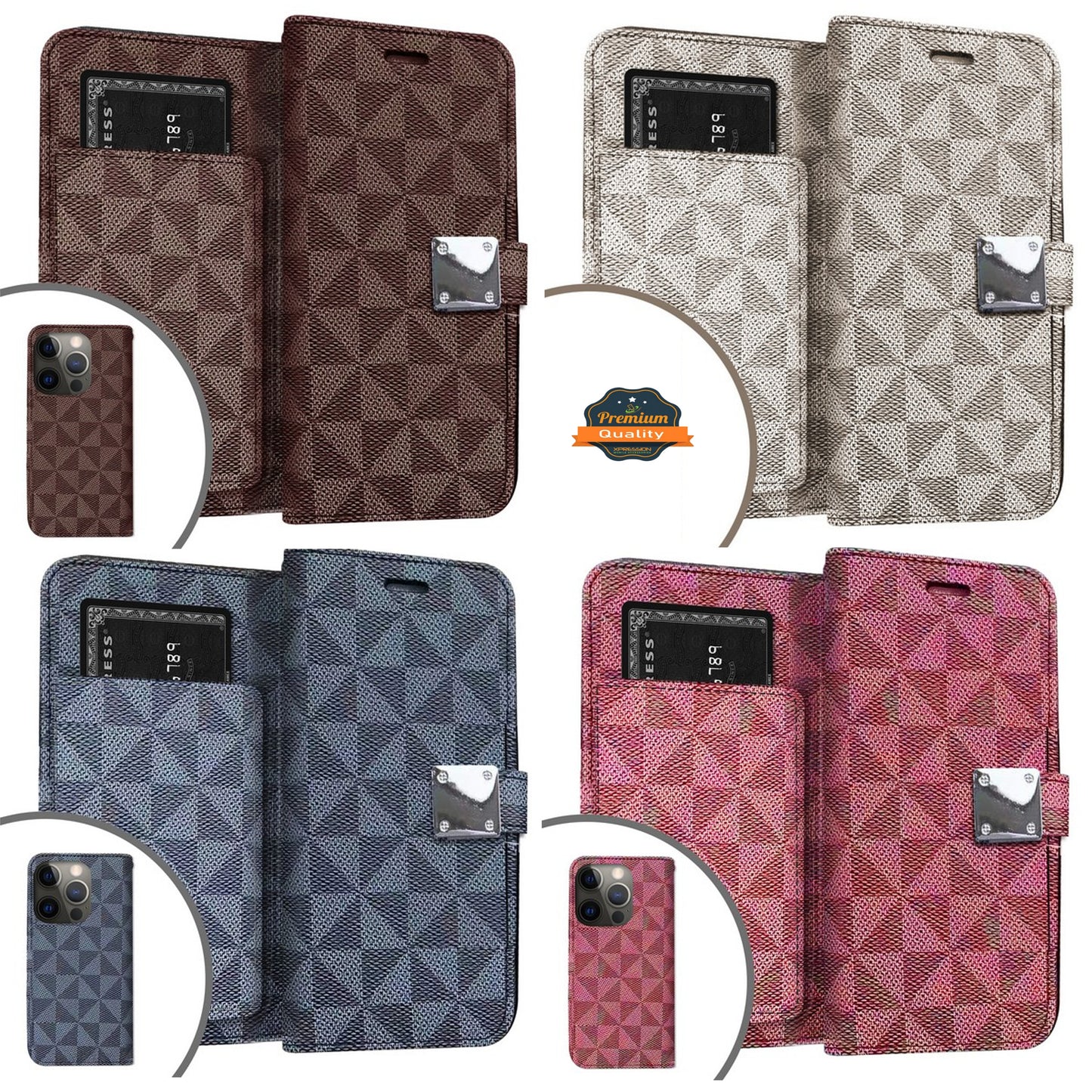 For Apple iPhone 15 (6.1") Premium Fabric Wallet Case 6 Credit Card Slots ID Cash Storage Carrying Pouch Folio Flip Stand  Phone Case Cover