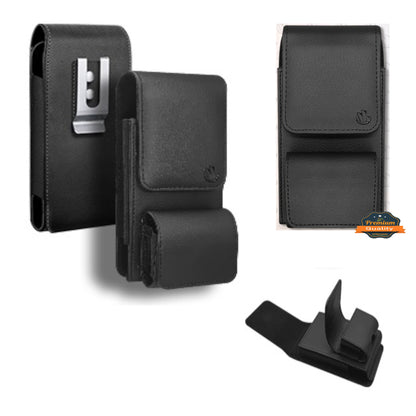 For Vertical Leather Universal Pouch 2in1 Dual Phone Holster with Airpods Holder, Metal Belt Clip Loop Holder Cover For Device Size 6.7" Case Cover Black