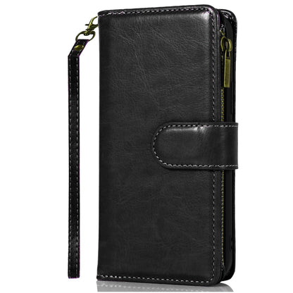 For Google Pixel 9, Pixel 9 Pro (6.3 inch) Leather Zipper Wallet Case 9 Credit Card Slots Cash Money Pocket Clutch Pouch Stand & Strap Case Cover Black