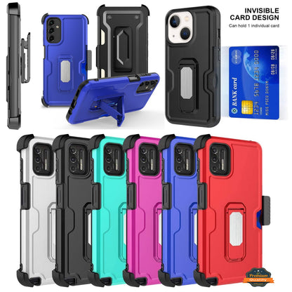 For Apple iPhone 15 (6.1") Hybrid Invisible ID Card Slot Wallet with Kickstand Holster Belt Clip Holder Heavy Duty Slim  Phone Case Cover