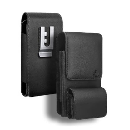 For Vertical Leather Universal Pouch 2in1 Dual Phone Holster with Airpods Holder, Metal Belt Clip Loop Holder Cover For Device Size 6.7" Case Cover Black