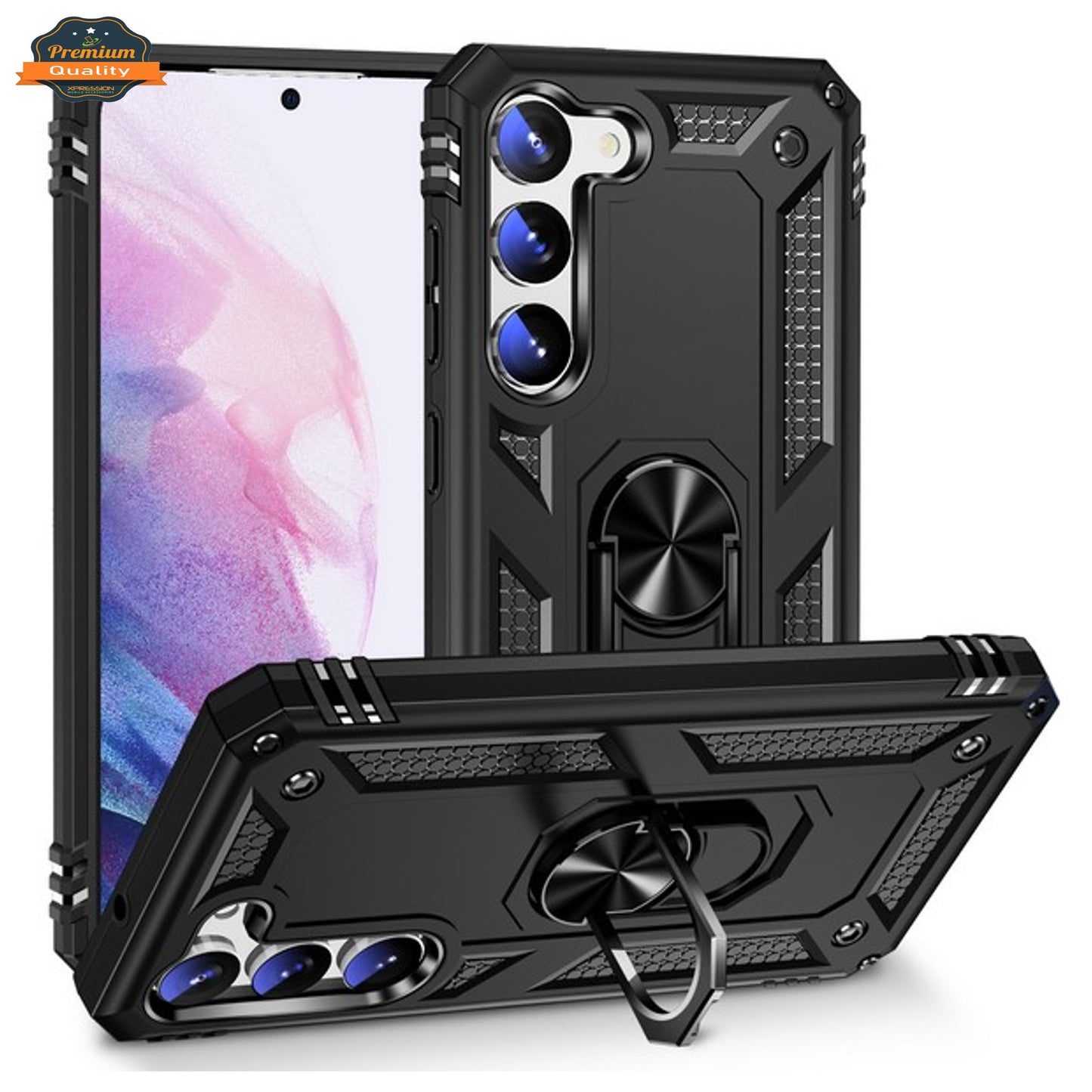 For Samsung Galaxy A16 5G Shockproof Hybrid Dual Layer PC + TPU with Ring Stand Metal Kickstand Heavy Duty Armor Shell Case Cover