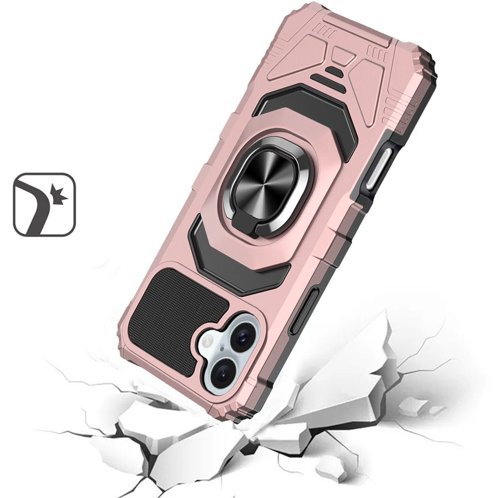 For Apple iPhone 16 Plus (6.7") Hybrid Dual Layer with Rotate Magnetic Ring Stand Holder Kickstand, Rugged Shockproof Case Cover