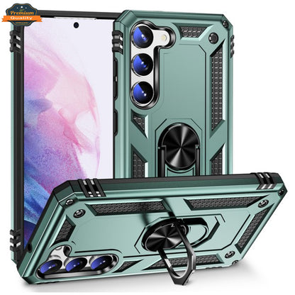 For Samsung Galaxy A16 5G Shockproof Hybrid Dual Layer PC + TPU with Ring Stand Metal Kickstand Heavy Duty Armor Shell Case Cover