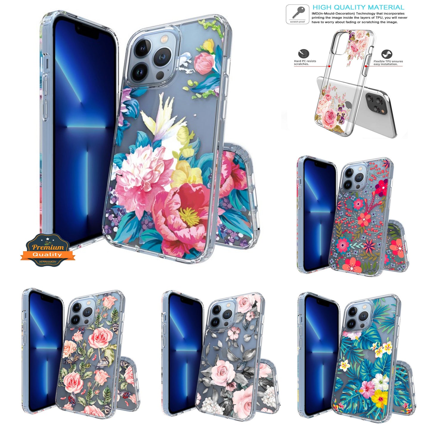 For Apple iPhone 16 (6.1") Floral Patterns Design Clear TPU Silicone Shock Absorption Bumper Slim Hard Back Case Cover