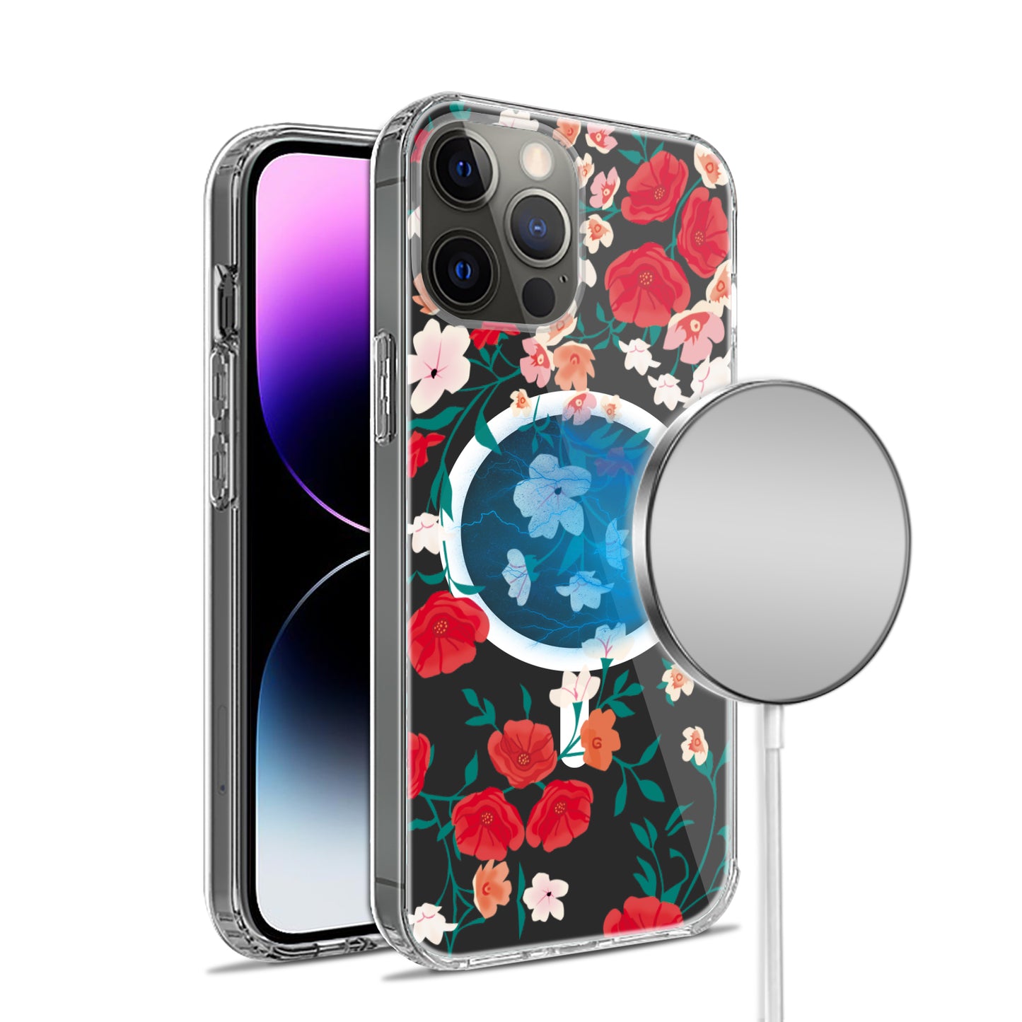 For Apple iPhone 16 Pro Max (6.9") Hybrid Flower Design Stylish Fashion Thick Hard MagSafe Compatible Shockproof Case Cover