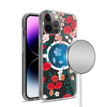 For Apple iPhone 16 Pro (6.3") Hybrid Flower Design Stylish Fashion Thick Hard MagSafe Compatible Shockproof Case Cover