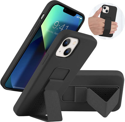 For Apple iPhone 15 Plus (6.7") PU Leather Back Foldable Kickstand Hand Strap Stand Hybrid Heavy Duty Shockproof  Phone Case Cover