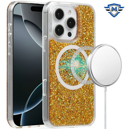 For Apple iPhone 16 Pro Max (6.9") Premium Transparent Epoxy Glitter Bling Magnetic Circle Compatible with MagSafe Hybrid Sparkle Case Cover