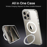 For Apple iPhone 15 Pro Max (6.7") Magnetic Hybrid Transparent Edge Bumper Invisible Stand [Compatible with Magsafe]  Phone Case Cover