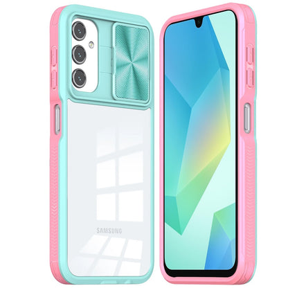 For Samsung Galaxy S24 FE /Fan Edition Hybrid Cases with Sliding Camera Cover Transparent Shockproof Bumper TPU Protective Case Cover Teal / Pink