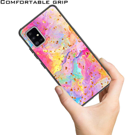 For Apple iPhone 15 (6.1") Marble Fashion Stylish Flake Glitter Bling Hybrid Glossy TPU Rubber Hard PC Protection Marble Colorful Rainbow Phone Case Cover