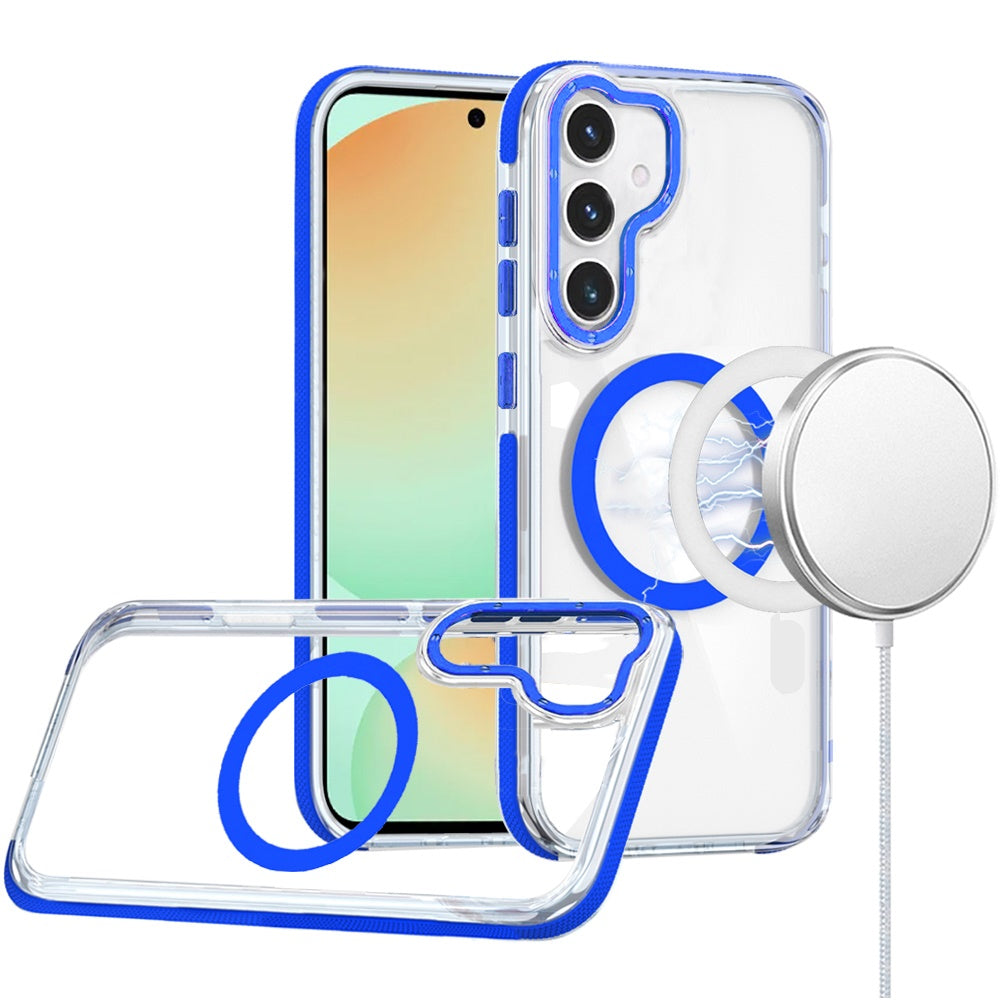 For Samsung Galaxy S24 FE /Fan Edition Transparent back with Colorful Frame Strong Magnetic Circle [Compatible with Magsafe] Slim Case Cover