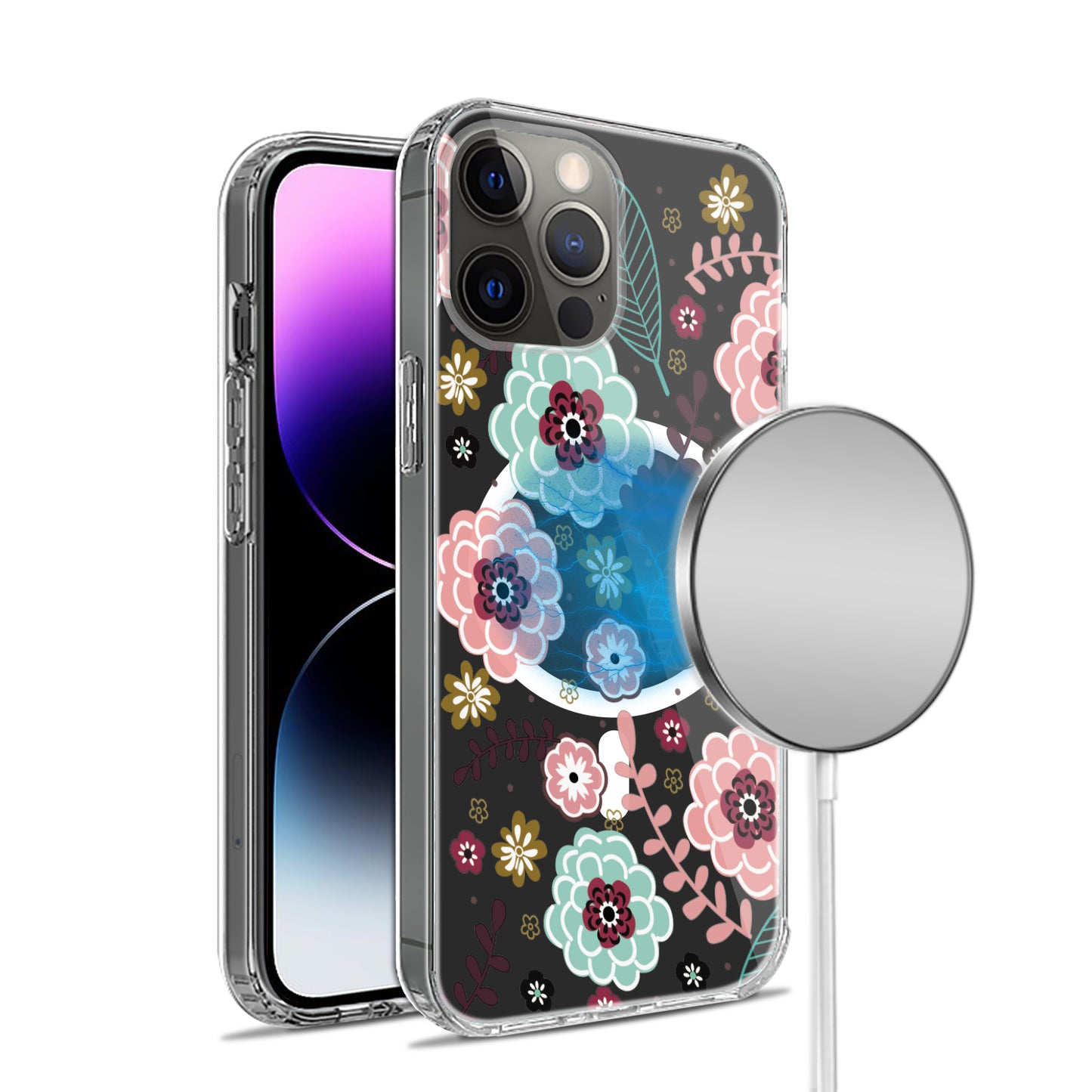 For Apple iPhone 16 Pro Max (6.9") Hybrid Flower Design Stylish Fashion Thick Hard MagSafe Compatible Shockproof Case Cover