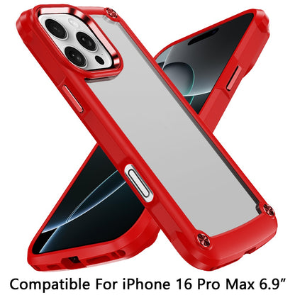 For Apple iPhone 16 Pro Max (6.9") Ultimate Hybrid Transparent Rubber with Metal Buttons & Camera Edges Hard TPU Frame Corner Bumper Case Cover