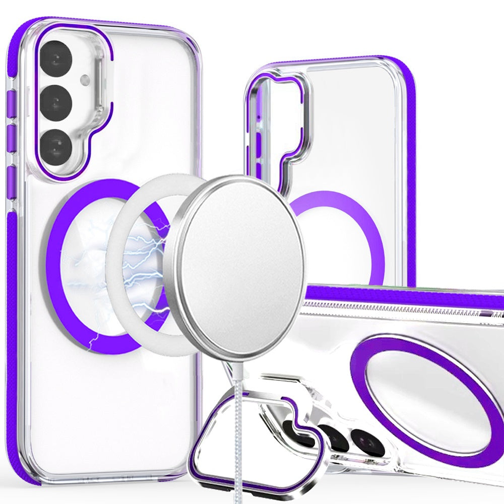 For Samsung Galaxy S24 FE /Fan Edition Hybrid Clear Invisible Camera Bracket Stand [With Magsafe Magnetic Circle] Color Frame Case Cover