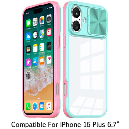 For Apple iPhone 16 Plus (6.7") Hybrid Cases with Sliding Camera Cover Transparent Shockproof Bumper TPU Protective Case Cover