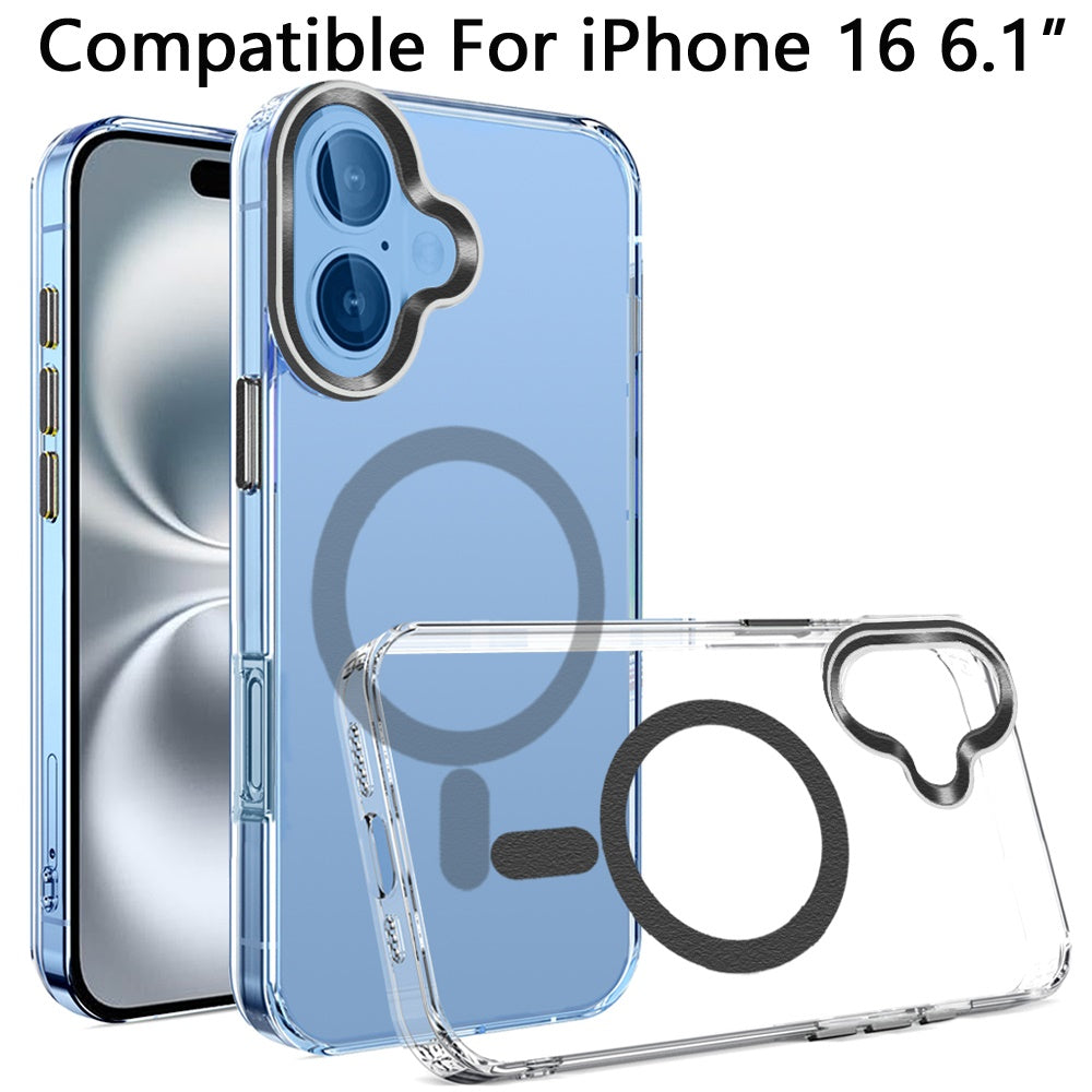 For Apple iPhone 16 (6.1") Clear Transparent Matching Circle Design Hybrid TPU Hard Shockproof [Support Magsafe Charger] Case Cover