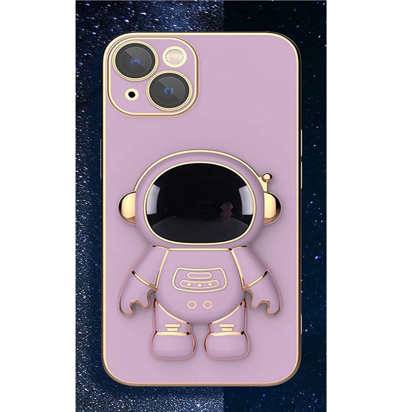 For Apple iPhone 15 (6.1") Astronaut Hidden Stand Holder Plating Hybrid Electroplated Bumper Shockproof Armor Cute  Phone Case Cover