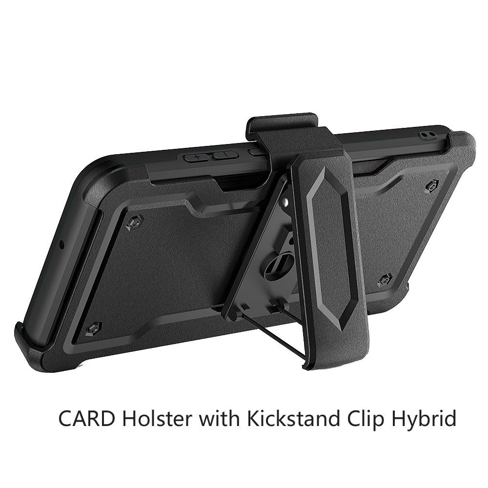 For Apple iPhone 16 Pro (6.3") Armor Shockproof Belt Clip Holster with Credit Card Holder, Kickstand Protective Full Body Heavy Duty Hybrid Case Cover Black