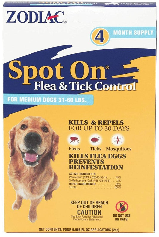 Zodiac Spot On Flea and Tick Control for Medium Dogs [Dog Supplies for Dog] 4 count