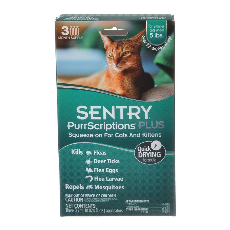 Sentry PurrScriptions Plus Flea & Tick Control for Cats & Kittens [Flea & Tick Drops for Cat] Cats Under 5 lbs - 3 Month Supply