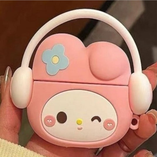 For Apple AirPods 4 Hybrid Cute 3D Fun Design Silicone Skin Cartoon Characters with Keychain Buckle Holder Rubber TPU Soft Cover Case Cover Pink Characters