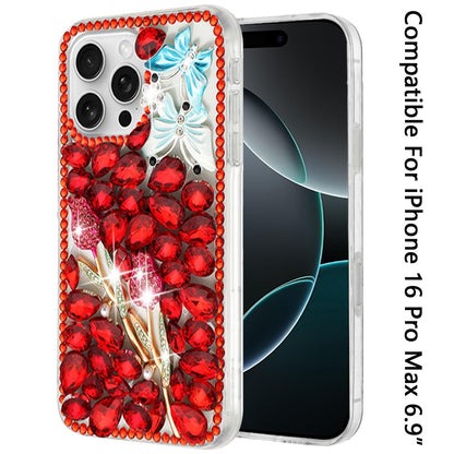 For Apple iPhone 16 Pro Max (6.9") Bling Crystal 3D Full Diamonds Luxury Sparkle Rhinestone Hybrid Protective Case Cover