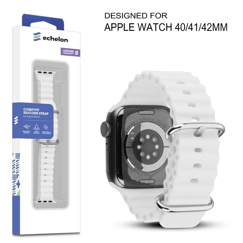 echelon ComfyFit Silicone Strap for Apple Watch Series 9 41mm/Watch Series 10 42mm / Watch SE (2022) 40mm - White, Apple Watch Accessories