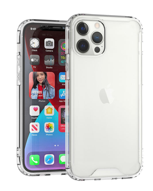 For Apple iPhone 12 Pro Max Clear Colored Shockproof Transparent Hard PC + Rubber TPU Hybrid Bumper Shell Slim Protective Case Cover Clear