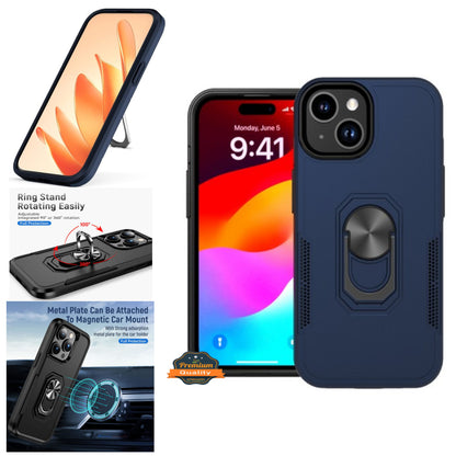 For Apple iPhone 15 Plus (6.7") Military Grade Armor Heavy Shockproof Hybrid Kickstand Built-in 360°Rotate Ring Stand  Phone Case Cover