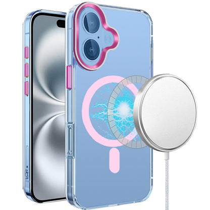 For Apple iPhone 16 Plus (6.7") Clear Transparent Matching Circle Design Hybrid TPU Hard Shockproof [Support Magsafe Charger] Case Cover