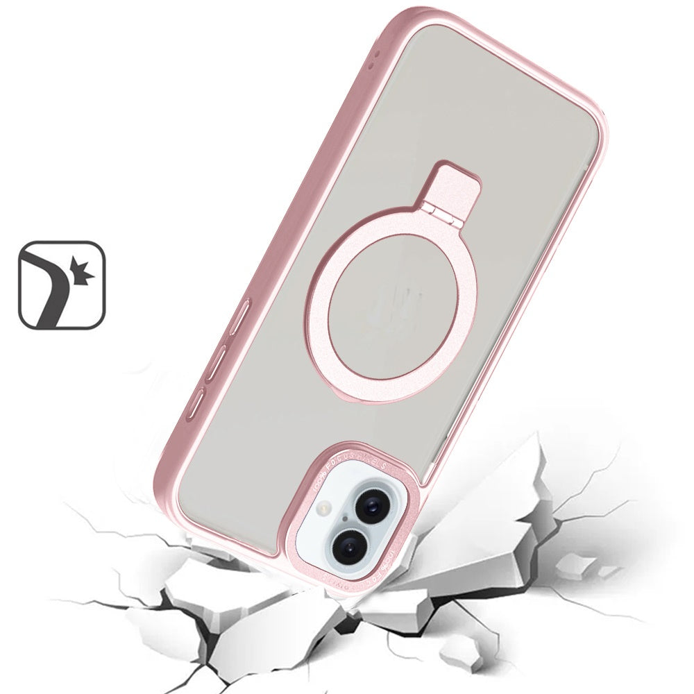 For Apple iPhone 16 Pro Max (6.9") Magnetic Metal Matte Built-in Compatible with MagSafe Stand Hybrid Shock Armor TPU Case Cover Pink