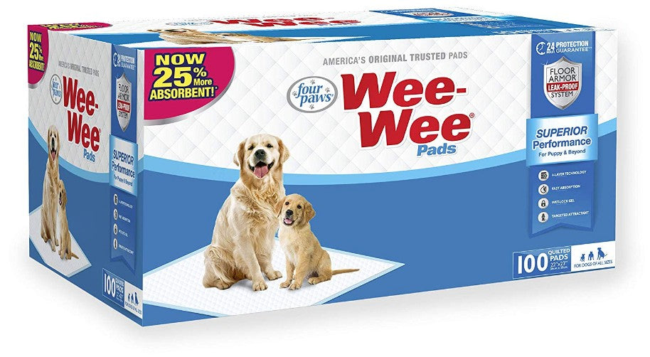 Four Paws Original Wee Wee Pads Floor Armor Leak-Proof System for All Dogs and Puppies [Dog Supplies for Dog] 200 count (2 x 100 ct box)