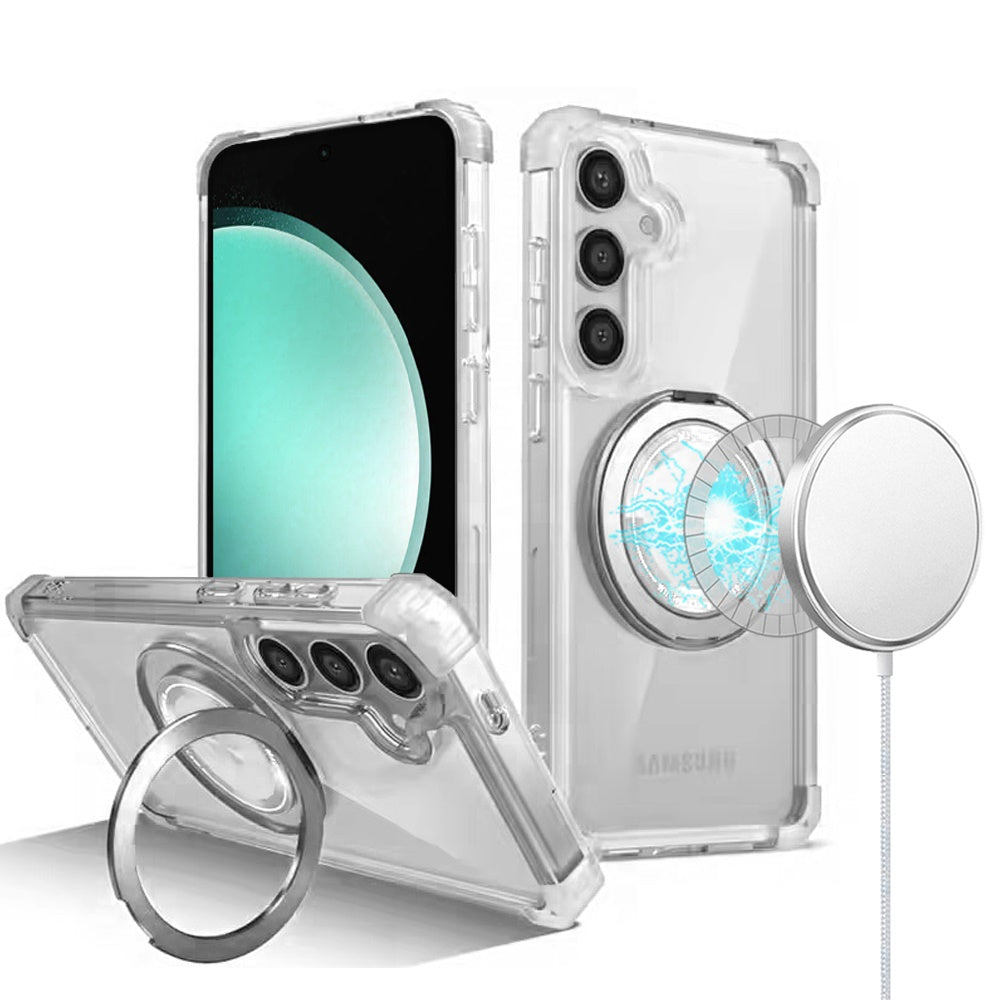 For Samsung Galaxy S23 FE /Fan Edition Shield Magnetic [Compatible with Magsafe] with 360° Rotatable Ring Holder Invisible Stand Clear Case Cover Clear