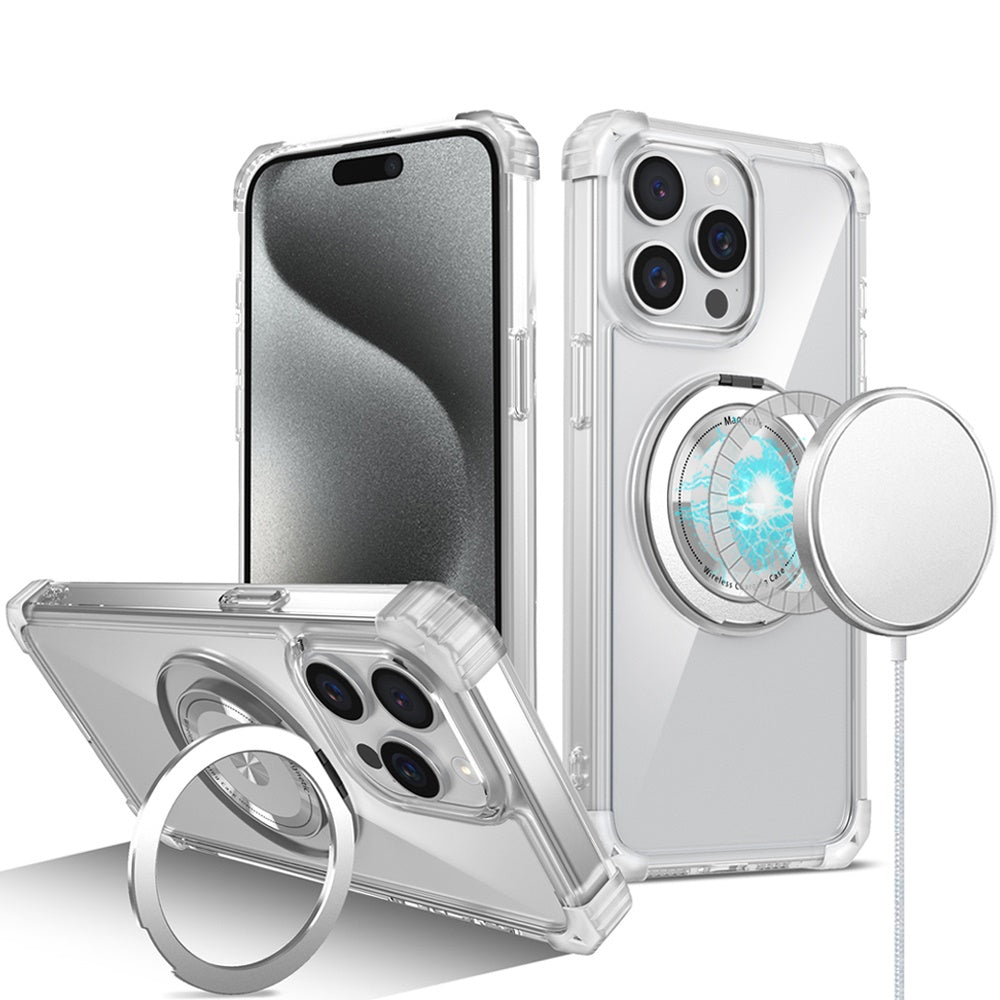 For Apple iPhone 16 Pro Max (6.9") Magnetic [Compatible with Magsafe] with 360° Rotatable Ring Holder Invisible Stand Transparent Case Cover